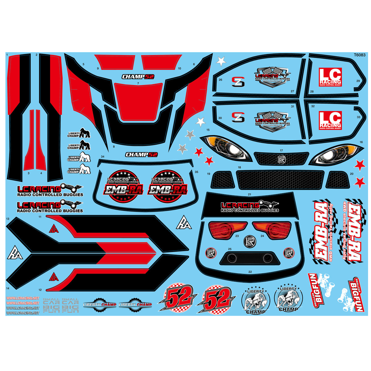 L6264 EMB-RA Rally Polycarbonate Body - CLEAR Unpainted with Decals (F ...